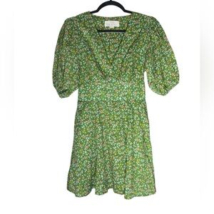 Trovata Birds of Paradise Dress Womens XS Cotton Gia Green Floral Dress V Neck